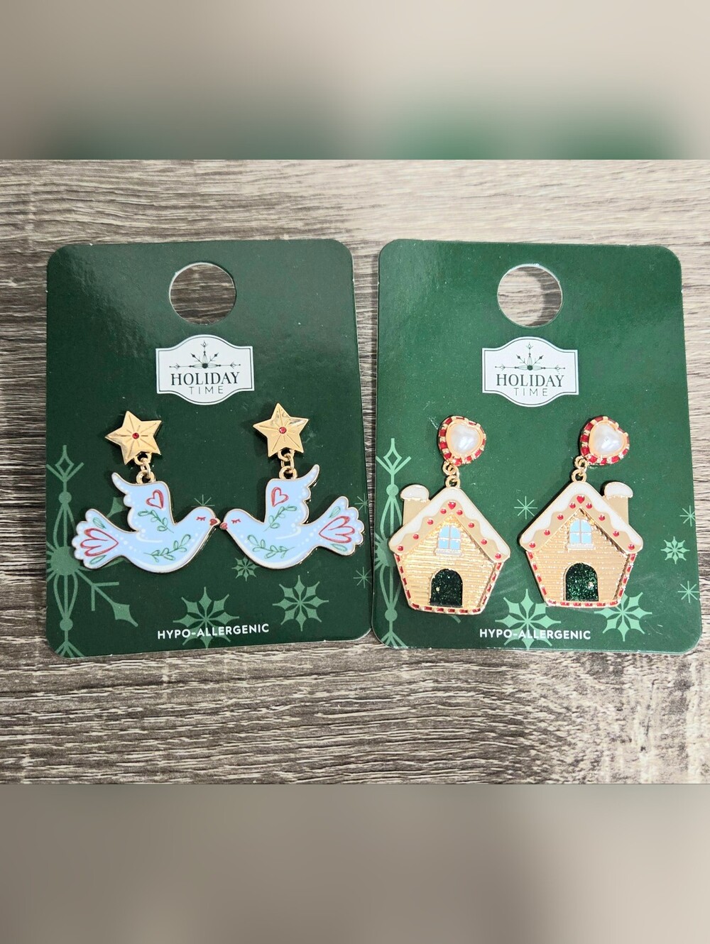 Holiday Time Gingerbread House with Hearts & Blue Dove Earrings New